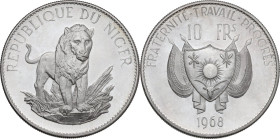 Niger. Republic (1960- ). AR 10 Francs CFA 1968. KM 8.1. AR. 20.00 g. 37.50 mm. PROOF.