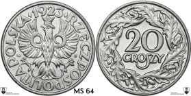 Poland. Second Republic (1918-1939). 20 groszy 1923. KM Y 12. NI. 3.07 g. 20.00 mm. Encapsulated by Classical Coin Grading MS 64.