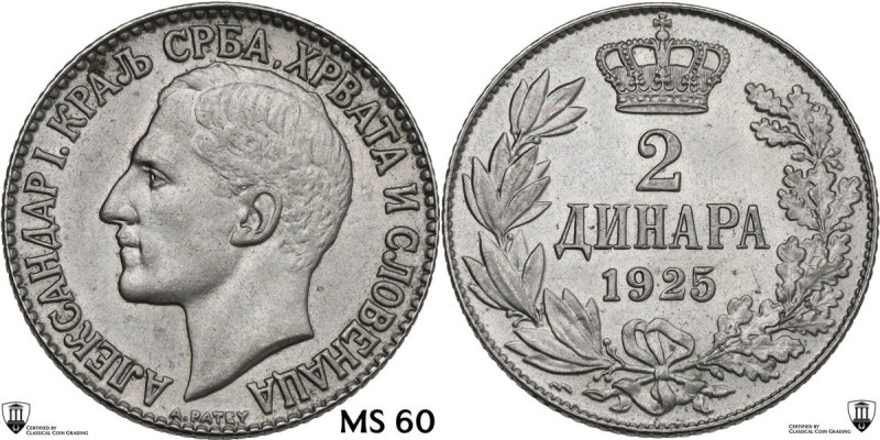 Yugoslavia. Alexander I (1921-1934). 2 dinara 1925, Poissy mint. KM 6. CU/NI. 10...