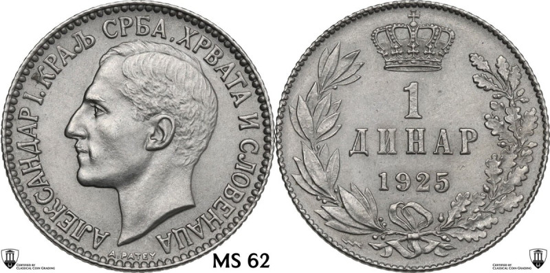 Yugoslavia. Alexander I (1921-1929). Dinar 1925, Poissy mint. KM 5. CU/NI. 5.09 ...