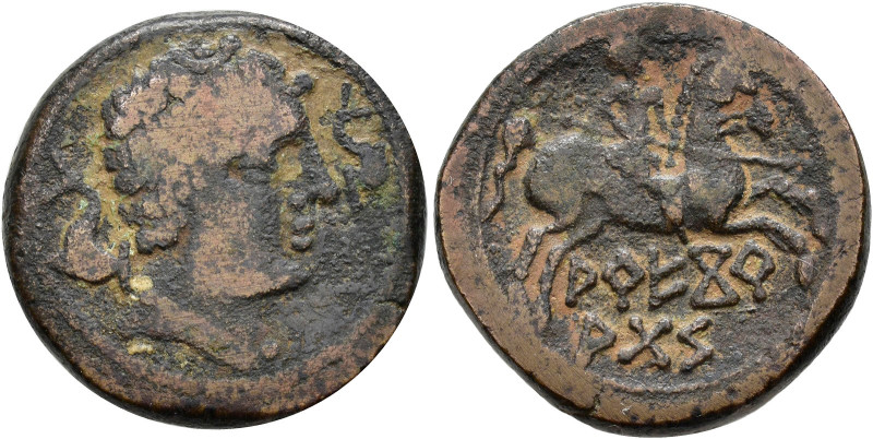 ANCIENT HISPANIA. AREKORATA. As. Male head right, dolphin in front and behind. R...