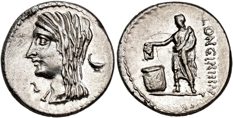 ROMAN REPUBLIC. CASSIA. L. Cassius Longinus. Denarius. Rome (63 BC). Veiled and ...