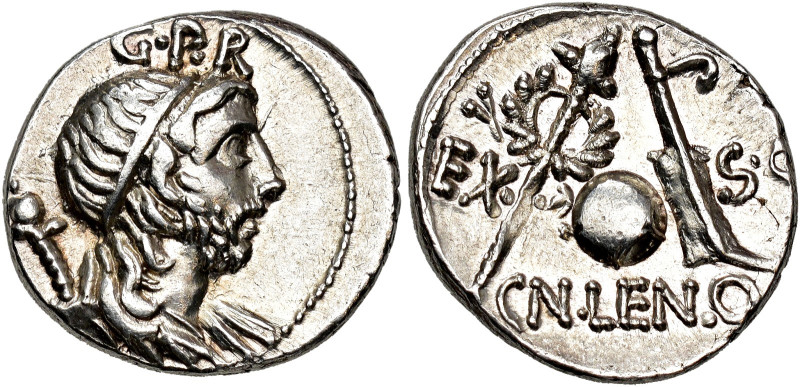 ROMAN REPUBLIC. CORNELIA. Cn. Cornelius Lentulus Marcelinus. Denarius. Hispania ...