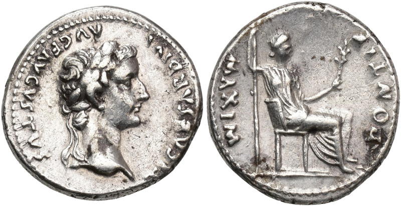 ROMAN EMPIRE. TIBERIUS. Denarius. Lugdunum (36- 37 AD). Laureate bust right. TI ...