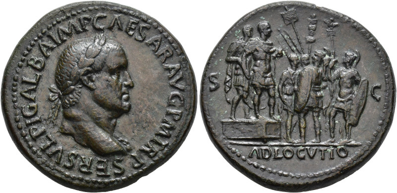 ROMAN EMPIRE. GALBA. Sestertius. Rome (68- 69 AD). Laureate bust with aegis righ...