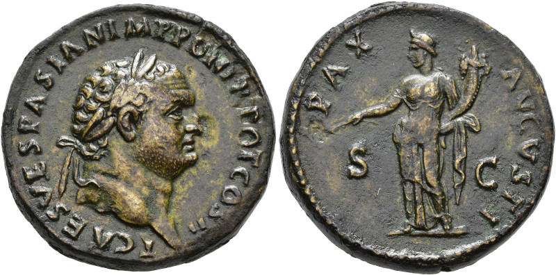 ROMAN EMPIRE. TITUS. Sestertius. Rome (72 BC). Laureate head right. T CAES VESPA...