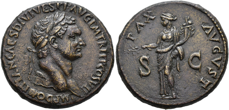 ROMAN EMPIRE. DOMITIAN. Sestertius. Thrace? (81 AD). Laureate head right. IMP DO...