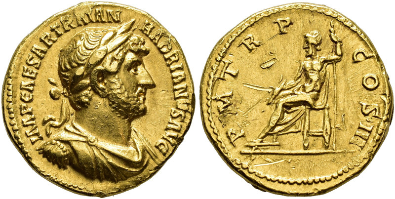 ROMAN EMPIRE. HADRIAN. Aureus. Rome (121-123). Laureate, draped and cuirassed bu...