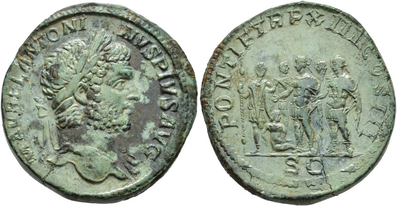 ROMAN EMPIRE. CARACALLA. Sestertius. Rome (214). Laureate and draped head at sho...