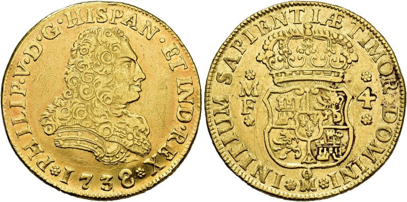 PHILIP V. 4 escudos. 1738. Mexico. MF. AU 13.41 g. 29.9 mm. VI-1577; AC-2042. Ma...