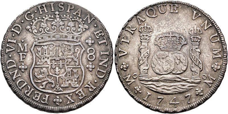 FERDINAND VI. 8 reales. 1747. Mexico. MF. AR 27.1 g. 38.9 mm. VI-355; AC-469. Gr...