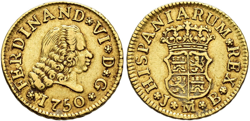 FERDINAND VI. 1/2 escudo. 1750. Madrid. JB. AU 1.77 g. 14.8 mm. VI-407; AC-552. ...