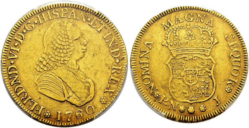 FERDINAND VI. 4 escudos. 1760. Popayán. J. AU. VI-563; AC-719. Encapsulated by P...