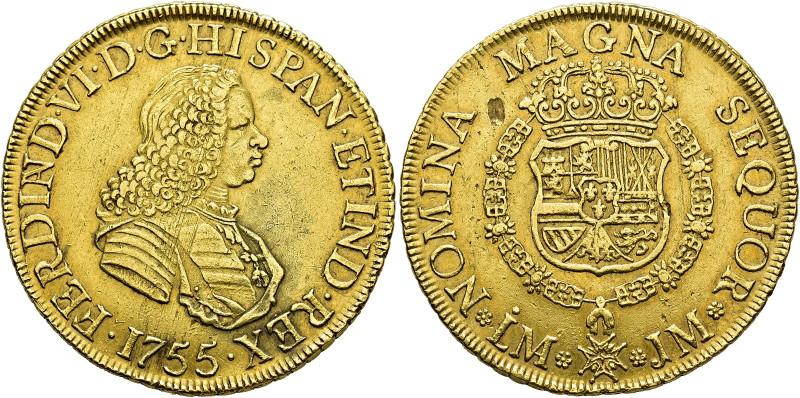 FERDINAND VI. 8 escudos. 1755. Lima. JM. AU 26.93 g. 37.6 mm. VI-587; AC-769. Li...