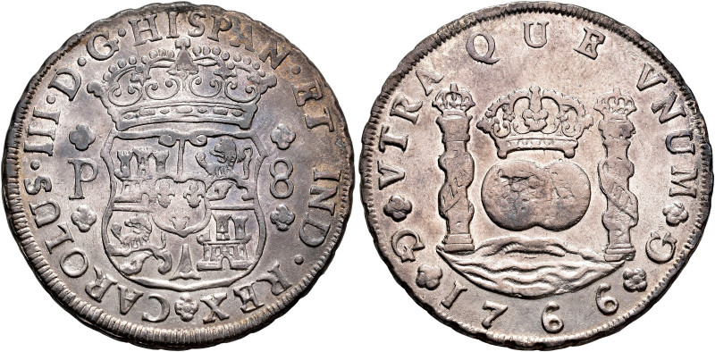 CHARLES III. 8 reales. 1766. Guatemala. P. AR 26,81 g. 39.9 mm. VI-851; AC-998. ...