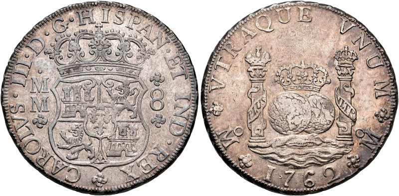 CHARLES III. 8 reales. 1762. Mexico. MM. AR 27 g. 38 mm. VI-918; AC-1080. Traces...