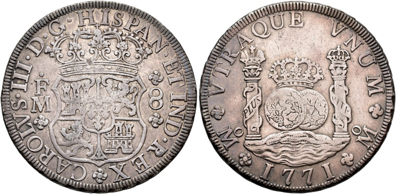 CHARLES III. 8 reales. 1771. Mexico. FM. AR 26.83 g. 39.4 mm. VI-930; AC-1103. W...