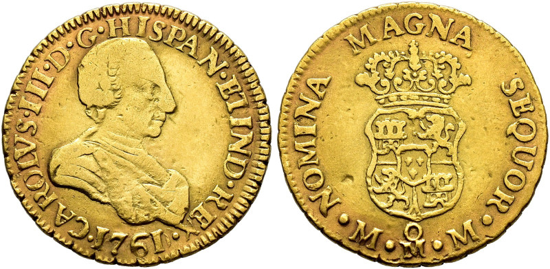 CHARLES III. Escudo. 1761. Mexico. MM. AU 3.32 g. 17.7 mm. VI-1133; AC-1376. Mar...