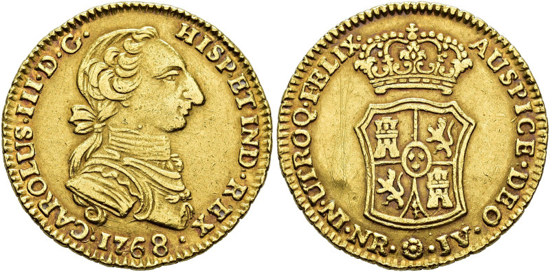 CHARLES III. 2 escudos. 1768. Nuevo Reino. JV. AU 6.7 g. 22.6 mm. VI-1339; AC-16...