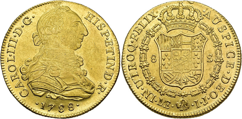 CHARLES III. 8 escudos. 1788. Lima. IJ. AU 27.05 g. 36.5 mm. VI-1616; AC-1953. F...