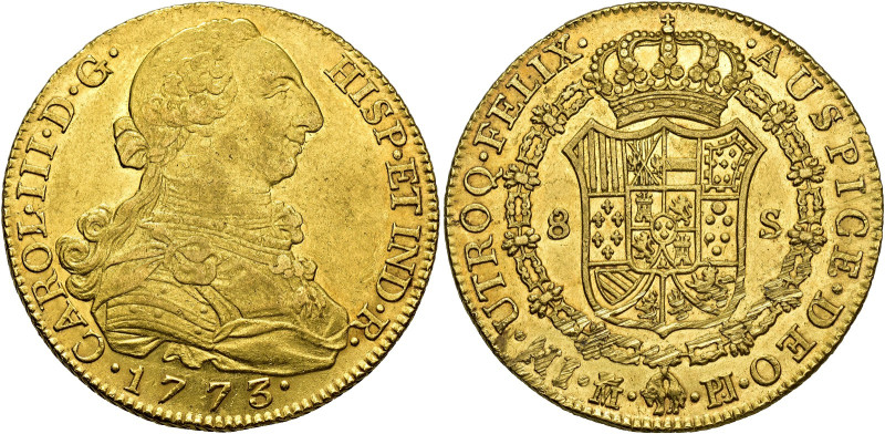 CHARLES III. 8 escudos. 1773. Madrid. PJ. AU 27 g. 36.1 mm. VI-1620; AC-1958. Ru...