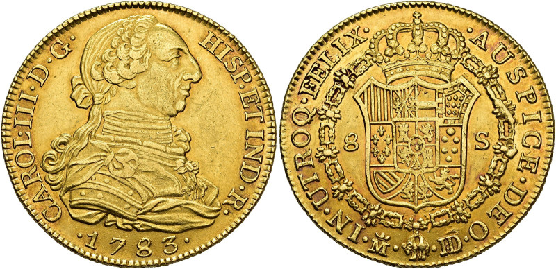 CHARLES III. 8 escudos. 1783. Madrid. JD. AU 27.01 g. 36.7 mm. VI-1627; AC-1968....