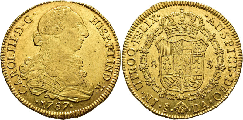 CHARLES III. 8 escudos. 1787. Santiago. DA. AU 27.07 g. 37.6 mm. VI-1770; AC-217...