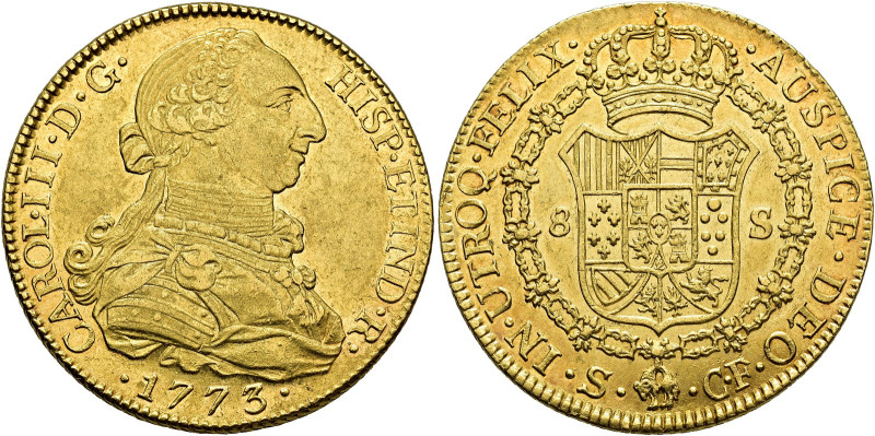 CHARLES III. 8 escudos. 1773. Seville. CF. AU 26.84 g. 36.6 mm. VI-1775; AC-2182...