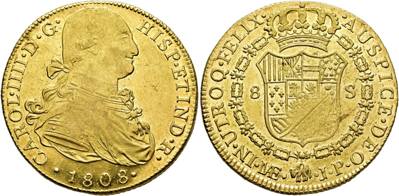 CHARLES IV. 8 escudos. 1808. Lima. JP. AU 27.06 g. 36.1 mm. VI-1317; AC-1616. Mi...