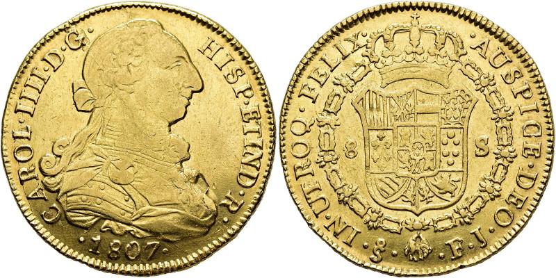 CHARLES IV. 8 escudos. 1807. Santiago. FJ. AU 26.97 g. 37.3 mm. VI-1435; AC-1780...