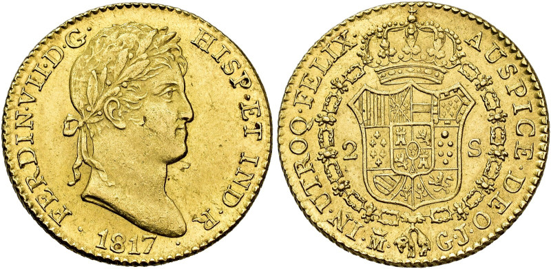 FERDINAND VII. 2 escudos. 1817. Madrid. GJ. AU 6.76 g. 21.3 mm. VI-1340; AC-1622...