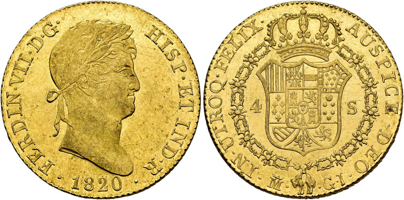 FERDINAND VII. 4 escudos. 1820. Madrid. GJ. AU 13.46 g. 28 mm. VI-1425; AC-1716....