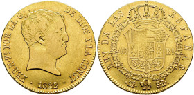 FERDINAND VII. 160 reales. 1822. Madrid. SR. AU 13.42 g. 27.5 mm. VI-1427; AC-1719. Flatness on reverse. VF. / FERNANDO VII. 160 reales. 1822. Madrid....