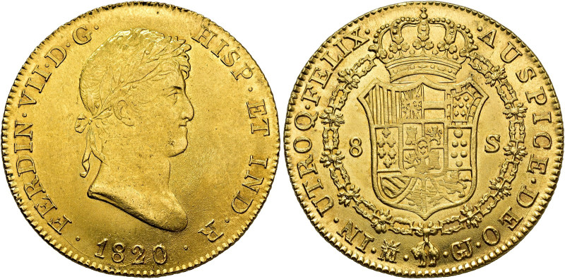 FERDINAND VII. 8 escudos. 1820. Madrid. GJ. AU 27 g. 36 mm. VI-1478; AC-1776. Ad...