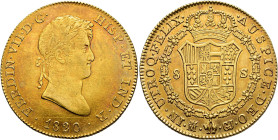 FERDINAND VII. 8 escudos. 1820. Madrid. GJ. AU 26.94 g. 36.1 mm. VI-1478; AC-1776. Reddish patina. EF-. / FERNANDO VII. 8 escudos. 1820. Madrid. GJ. A...