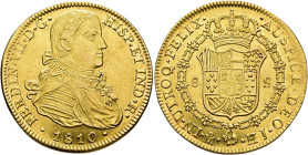 FERDINAND VII. 8 escudos. 1810. Mexico. HJ. AU 26.95 g. 37.51 mm. VI-1483; AC-1783. Original luster. EF-/EF. / FERNANDO VII. 8 escudos. 1810. México. ...
