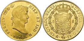 FERDINAND VII. 8 escudos. 1814. Mexico. JJ. AU 26.97 g. 37 mm. VI-1487; AC-1788. Planchet flaw on the obverse rim at 10 o'clock and on the reverse at ...