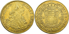 FERDINAND VII. 8 escudos. 1818. Nuevo Reino. JF. AU 27.01 g. 36.8 mm. VI-1507; AC-1856. Flatness on reverse and minor marks. VF. / FERNANDO VII. 8 esc...