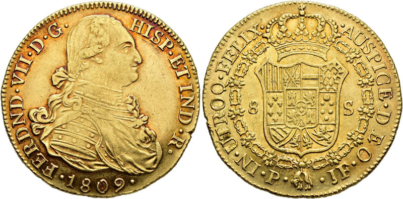 FERDINAND VII. 8 escudos. 1809. Popayán. JF. AU 27 g. 36.2 mm. VI-1511; AC-1807....