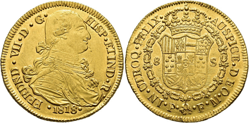 FERDINAND VII. 8 escudos. 1818. Popayán. FM. AU 26.88 g. 36.8 mm. VI-1522; AC-18...