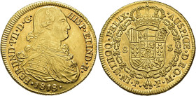 FERDINAND VII. 8 escudos. 1818. Popayán. FM. AU 27 g. 36.5 mm. VI-1522; AC-1823. Traces of original luster. EF/ EF+. / FERNANDO VII. 8 escudos. 1818. ...