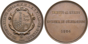 ISABELLA II. Medal. 1854. Bilbao city council. Morbid cholera epidemic. AE 35.05 g. 41.1 mm. EF+. / ISABEL II. Medalla. 1854. Ayuntamiento de Bilbao. ...