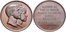 ALFONSO XII. Medal. Alfonso XII and Maria Cristina married on 29th November 1879 in the basilica of Atocha. Engraver: G. SELLAN. AE 220.7 g. 71.4 mm. ...
