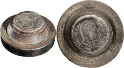 ALFONSO XII. Obverse die. 5 pesetas. 1885*18-87. 697 g. Maximum module 71,9 mm. Height 35 mm. EF. Very rare. / ALFONSO XII. Troquel de anv. 5 pesetas....