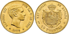 ALFONSO XII. 10 pesetas. 1879*18-79. Madrid. EMM. AU 3.23 g. 19 mm. VII-98; AC-66. Original luster. EF+. Rare. / ALFONSO XII. 10 pesetas. 1879*18-79. ...