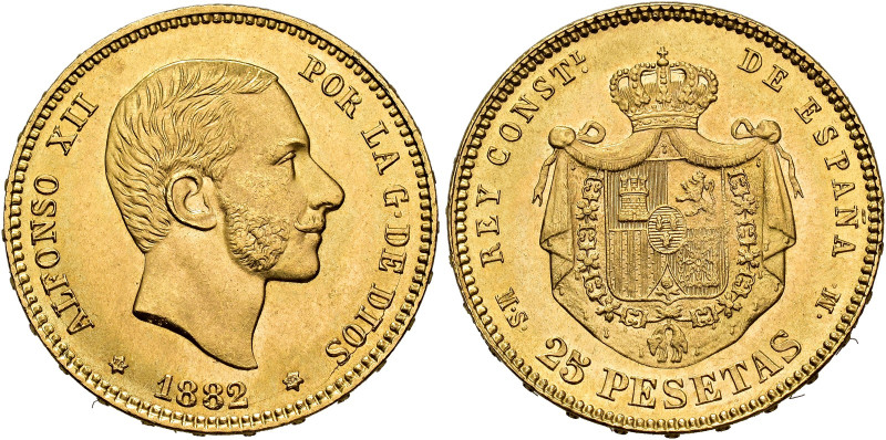 ALFONSO XII. 25 pesetas. 1882*18-82. Madrid. MSM. AU 8.07 g. 24 mm. VII-111; AC-...