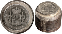 ALFONSO XIII Reverse die of 5 pesetas. (1897-1899). SGV. 513 g. Maximum module 48,2 mm. Height 38.5 mm. EF. Very rare. / ALFONSO XIII. Troquel de reve...