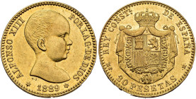 ALFONSO XIII 20 pesetas. 1889*18-89. Madrid. MPM. AU 6.45 g. 21 mm. VII-194; AC-113. Original luster. EF+. / ALFONSO XIII. 20 pesetas. 1889*18-89. Mad...
