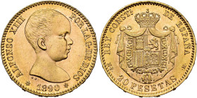 ALFONSO XIII 20 pesetas. 1890*18-90. Madrid. MPM. AU 6.46 g. 21 mm. VII-195; AC-114. Original luster. Unc. / ALFONSO XIII. 20 pesetas. 1890*18-90. Mad...