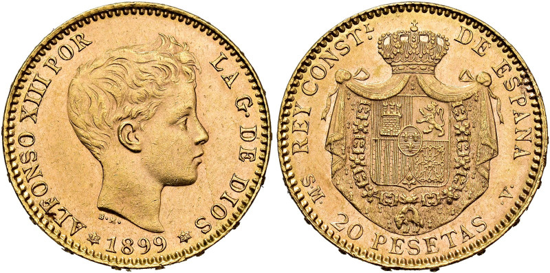 ALFONSO XIII 20 pesetas. 1899*18-99. Madrid. SMV. AU 6.45 g. 21 mm. VII-197; AC-...